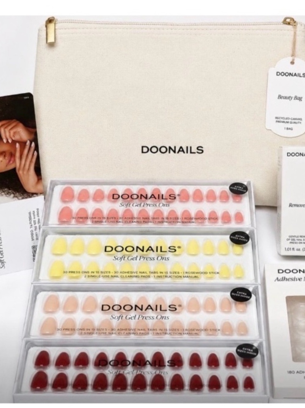 Multicolor Soft Gel Press-On Nail Set — Pink, Yellow, Nude & Red